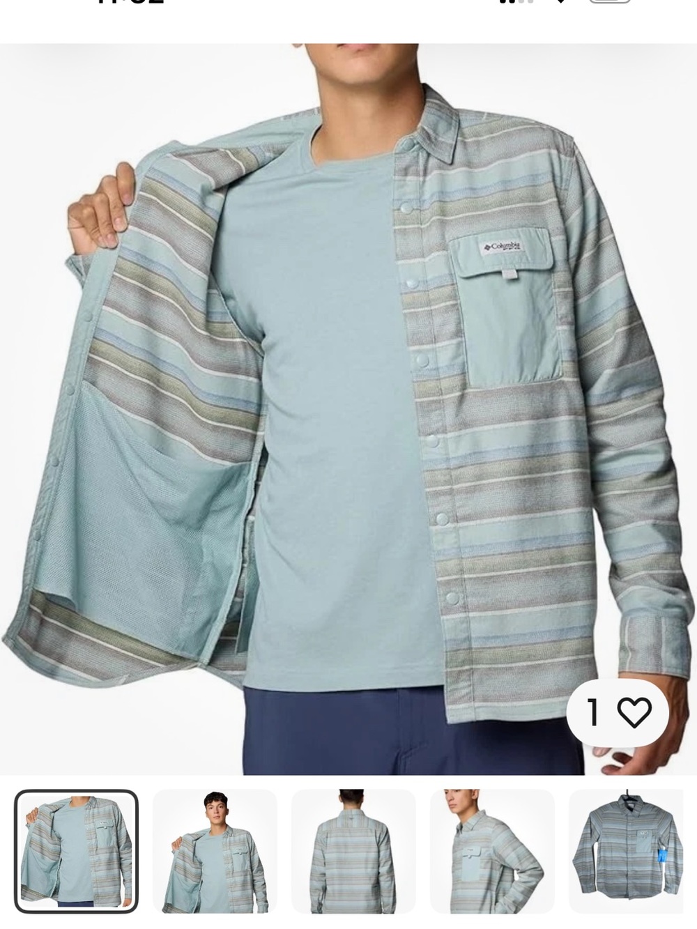 Columbia Men's PFG Uncharted Over Shirt Sz XS Crushed Blue Lunar Stripe preowned